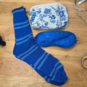 KLM x Rituals Amenity Kit Pouch and Socks Blue White Delft Floral Peacock Travel